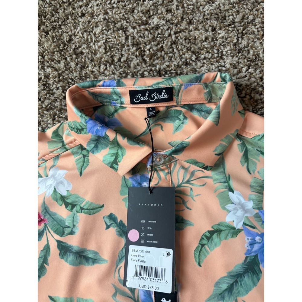 Bad Birdie Golf Polo Flora Fiesta Size Large NWT Hawaiian‎ Style Floral Golfer